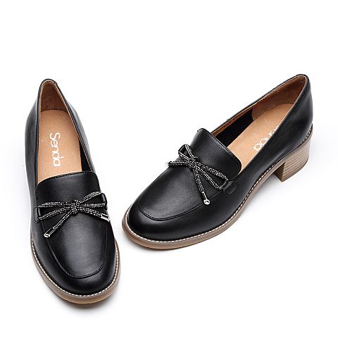 森达2020春季新款专柜同款气质通勤休闲粗跟女小皮鞋VKZ20AM0