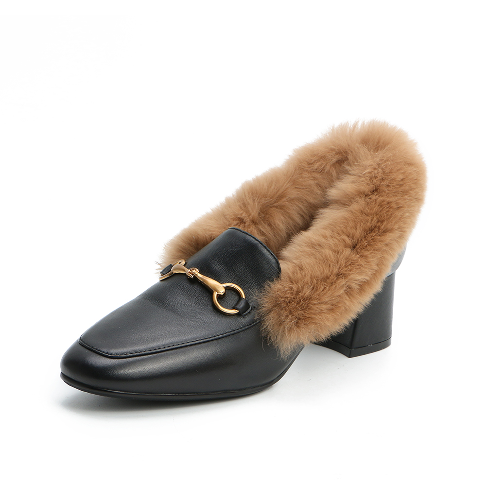 Senda/森达2020春新款欧美通勤绒毛休闲女粗跟单鞋ZWXY5AM0