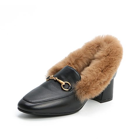 Senda/森达2020春新款欧美通勤绒毛休闲女粗跟单鞋ZWXY5AM0