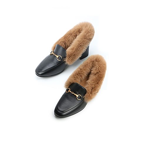 Senda/森达2020春新款欧美通勤绒毛休闲女粗跟单鞋ZWXY5AM0