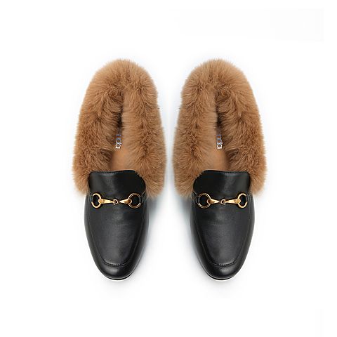 Senda/森达2020春新款欧美通勤绒毛休闲女粗跟单鞋ZWXY5AM0