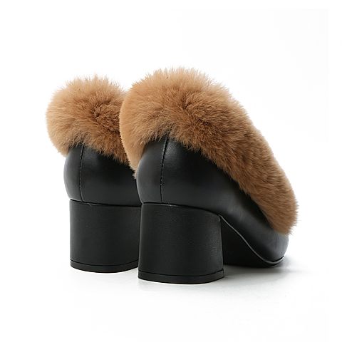 Senda/森达2020春新款欧美通勤绒毛休闲女粗跟单鞋ZWXY5AM0