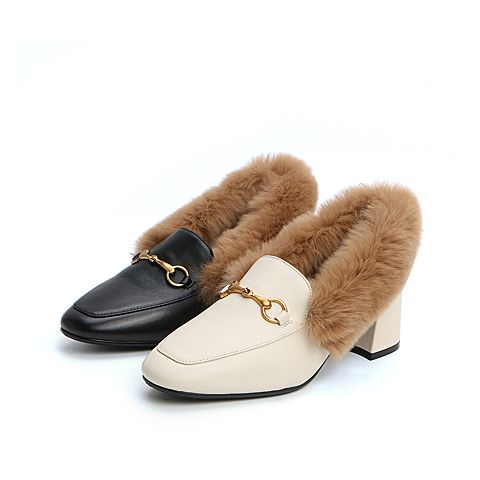 Senda/森达2020春新款欧美通勤绒毛休闲女粗跟单鞋ZWXY5AM0