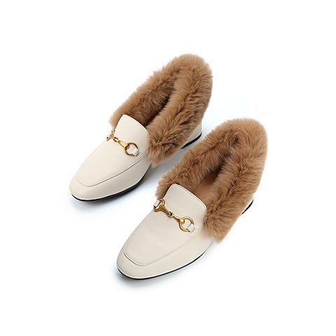 Senda/森达2020春新款欧美通勤绒毛休闲女粗跟单鞋ZWXY5AM0