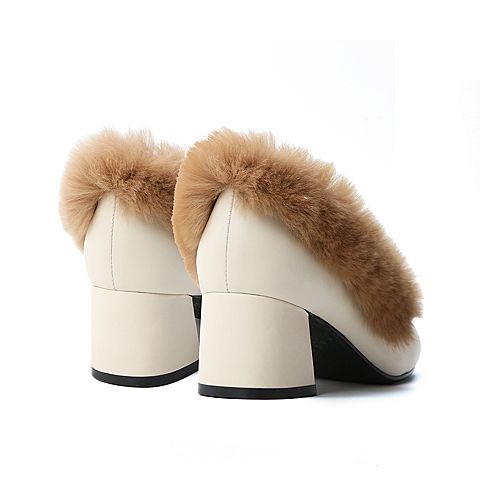 Senda/森达2020春新款欧美通勤绒毛休闲女粗跟单鞋ZWXY5AM0