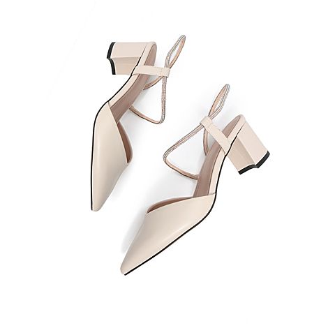 森达2020春季新款性感气质尖头粗跟休闲女后空凉鞋Z9272AH0