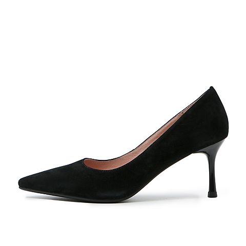 森达2020春季新款简约气质绒面尖头细跟女单鞋ZY201AQ0