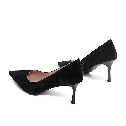 森达2020春季新款简约气质绒面尖头细跟女单鞋ZY201AQ0