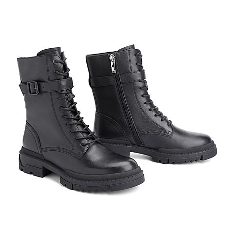 森达2020冬季新款专柜同款时尚机车风女中筒马丁靴VP461DZ0