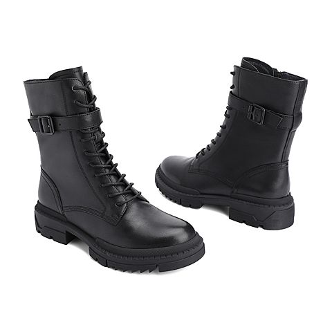 森达2020冬季新款专柜同款时尚机车风女中筒马丁靴VP461DZ0