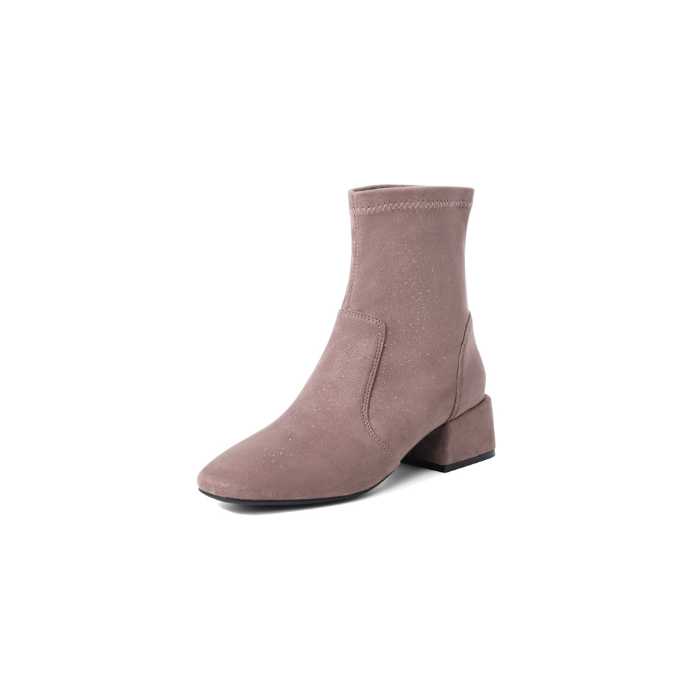 森达2020冬季新款时尚性感粗跟纺织女短靴袜靴Z8044DD0