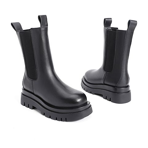 森达2020冬季新款专柜同款简约时尚厚底女切尔西中筒靴4EN01DZ0