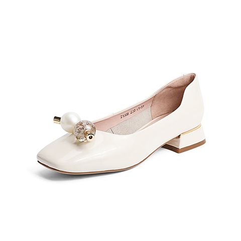 森达2021春季新品知性气质糖果鞋漆皮粗跟女浅口单鞋Z1008AQ1