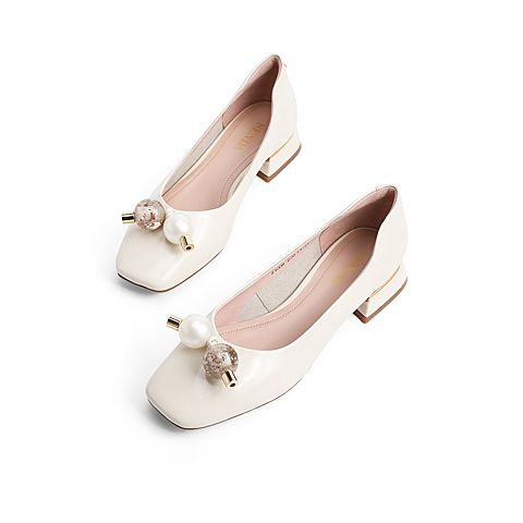 森达2021春季新品知性气质糖果鞋漆皮粗跟女浅口单鞋Z1008AQ1