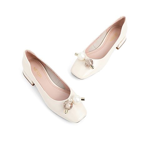 森达2021春季新品知性气质糖果鞋漆皮粗跟女浅口单鞋Z1008AQ1