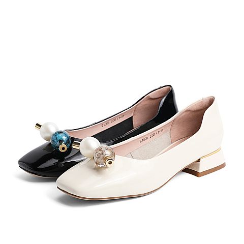 森达2021春季新品知性气质糖果鞋漆皮粗跟女浅口单鞋Z1008AQ1