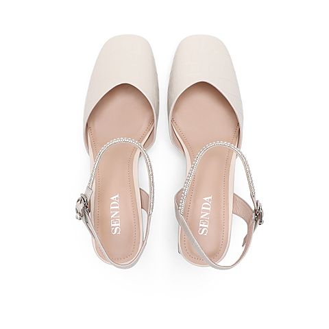 森达2021春季新款简约石头纹通勤粗跟女后空凉鞋Z1122AH1