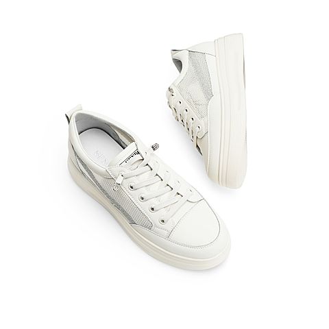 森达2021夏季新款商场同款韩版户外休闲厚底女小白鞋4WK02BM1