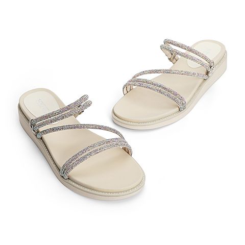 森达2021夏季新款商场同款时尚小叻色珠珠休闲女凉拖鞋4P1B2BT1