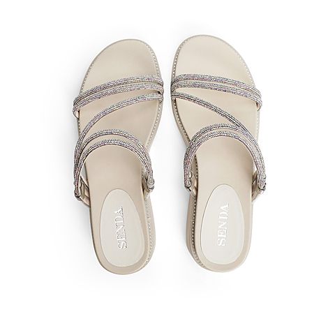 森达2021夏季新款商场同款时尚小叻色珠珠休闲女凉拖鞋4P1B2BT1