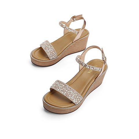 森达2021夏季新款商场同款甜美珍珠休闲坡跟女凉鞋4WE01BL1