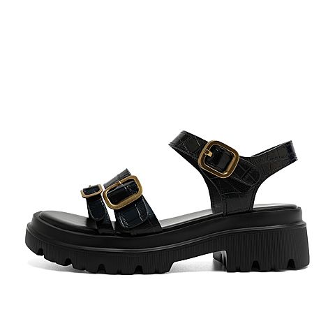 森达2021夏季新款幻彩石头纹时尚清爽厚底休闲女凉鞋Z1201BL1