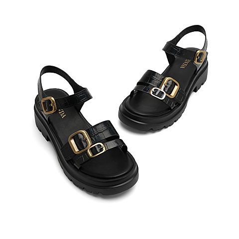 森达2021夏季新款幻彩石头纹时尚清爽厚底休闲女凉鞋Z1201BL1