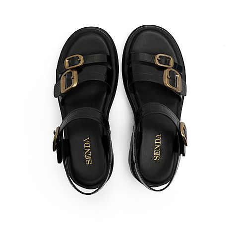 森达2021夏季新款幻彩石头纹时尚清爽厚底休闲女凉鞋Z1201BL1