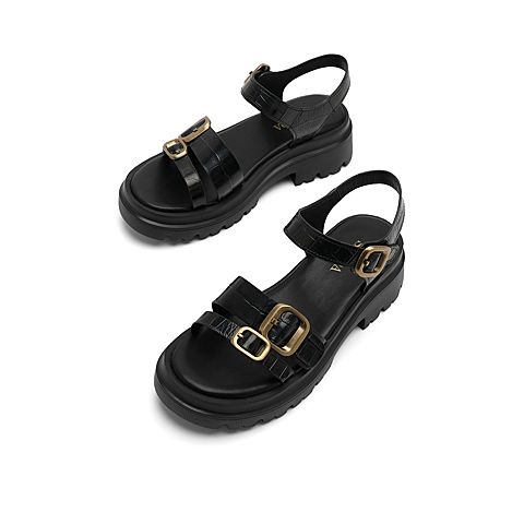 森达2021夏季新款幻彩石头纹时尚清爽厚底休闲女凉鞋Z1201BL1