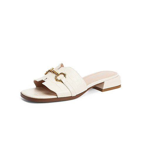 森达2021夏季新款时尚马衔扣石头纹外穿休闲女凉拖鞋Z1223BT1