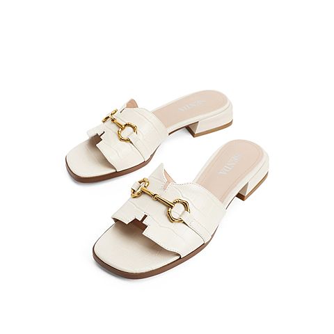 森达2021夏季新款时尚马衔扣石头纹外穿休闲女凉拖鞋Z1223BT1