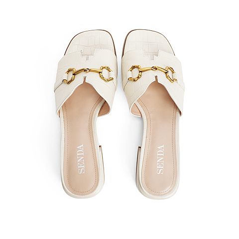 森达2021夏季新款时尚马衔扣石头纹外穿休闲女凉拖鞋Z1223BT1