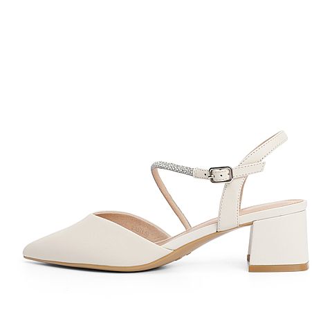 森达2021夏季新款商场同款通勤尖头粗跟休闲女凉鞋4WD11BH1