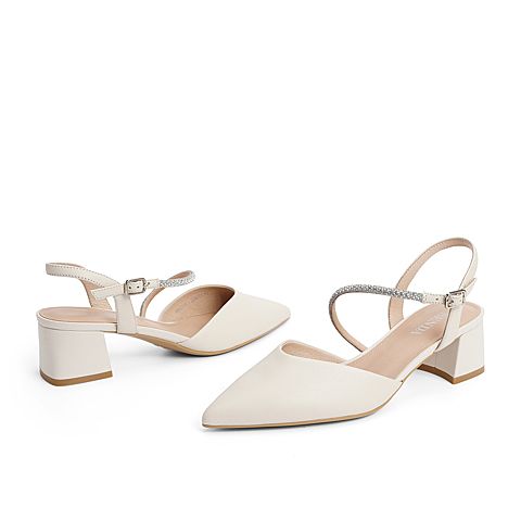 森达2021夏季新款商场同款通勤尖头粗跟休闲女凉鞋4WD11BH1