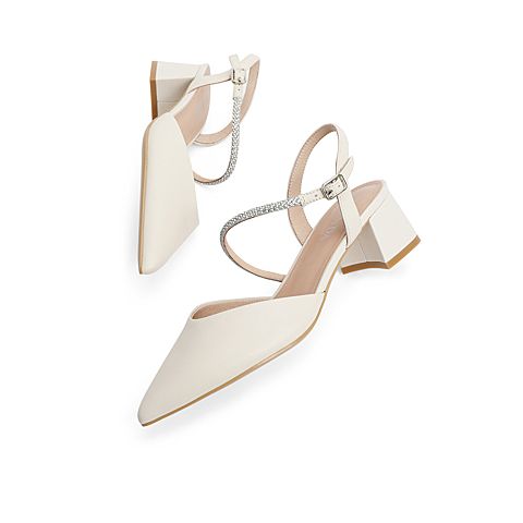 森达2021夏季新款商场同款通勤尖头粗跟休闲女凉鞋4WD11BH1