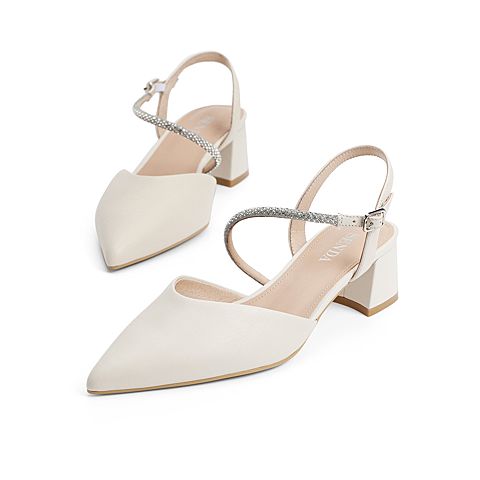 森达2021夏季新款商场同款通勤尖头粗跟休闲女凉鞋4WD11BH1