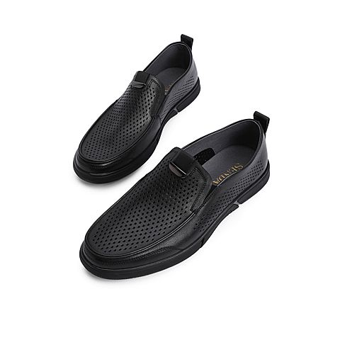 森达2021春季新款舒适一脚蹬打孔透气男休闲皮鞋Z1214BM1