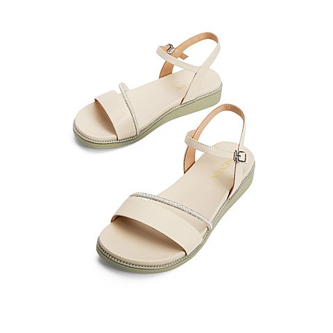 森达2021夏季新款商场同款简约时尚厚底休闲女凉鞋4WI02BL1