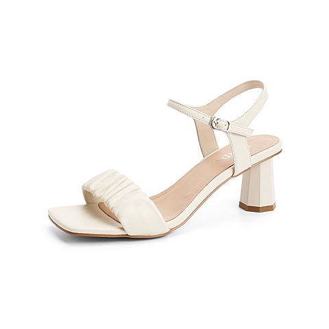 森达2021夏季新款商场同款褶皱仙女风粗跟女凉鞋4KB01BL1