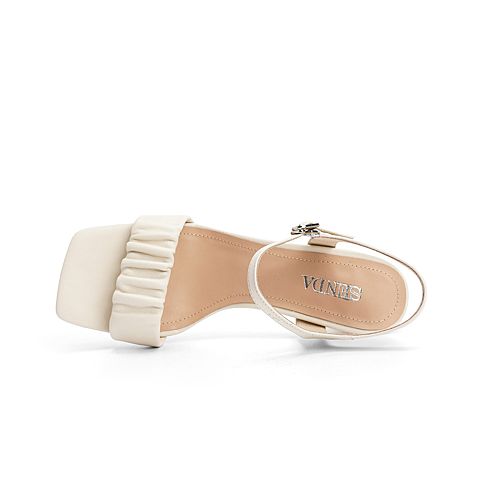 森达2021夏季新款商场同款褶皱仙女风粗跟女凉鞋4KB01BL1