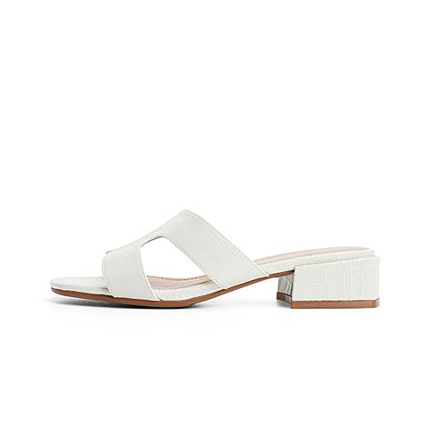 森达2021夏季新款时尚石头纹舒适粗跟外穿女凉拖鞋Z0317BT1