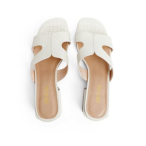 森达2021夏季新款时尚石头纹舒适粗跟外穿女凉拖鞋Z0317BT1