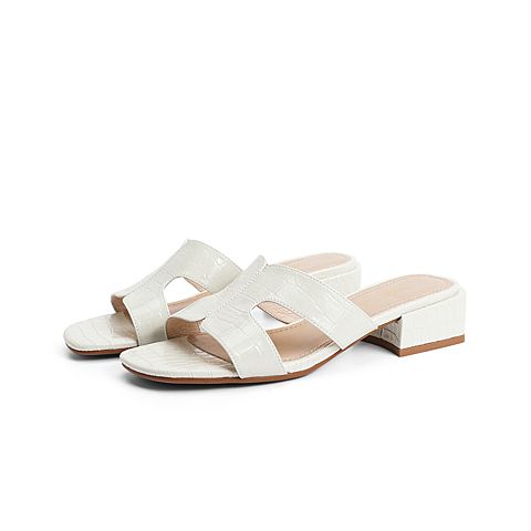 森达2021夏季新款时尚石头纹舒适粗跟外穿女凉拖鞋Z0317BT1