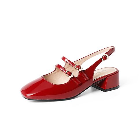 森达2021夏季新款时尚玛丽珍款式甜美粗跟女凉鞋Z0327BL1