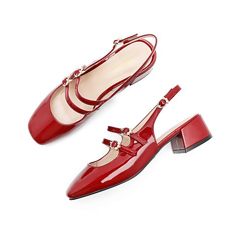 森达2021夏季新款时尚玛丽珍款式甜美粗跟女凉鞋Z0327BL1