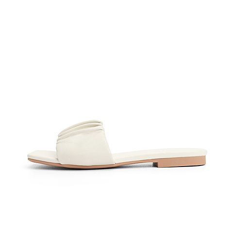 森达2021夏季新款简约褶皱居家外穿平底休闲女凉拖鞋Z0328BT1