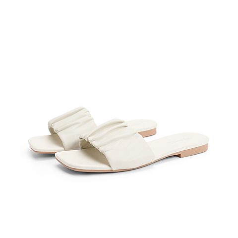 森达2021夏季新款简约褶皱居家外穿平底休闲女凉拖鞋Z0328BT1