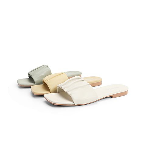 森达2021夏季新款简约褶皱居家外穿平底休闲女凉拖鞋Z0328BT1