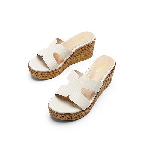 森达2021夏季新款商场同款简约休闲坡跟外穿女凉拖鞋VWTE4BT1