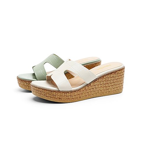 森达2021夏季新款商场同款简约休闲坡跟外穿女凉拖鞋VWTE4BT1